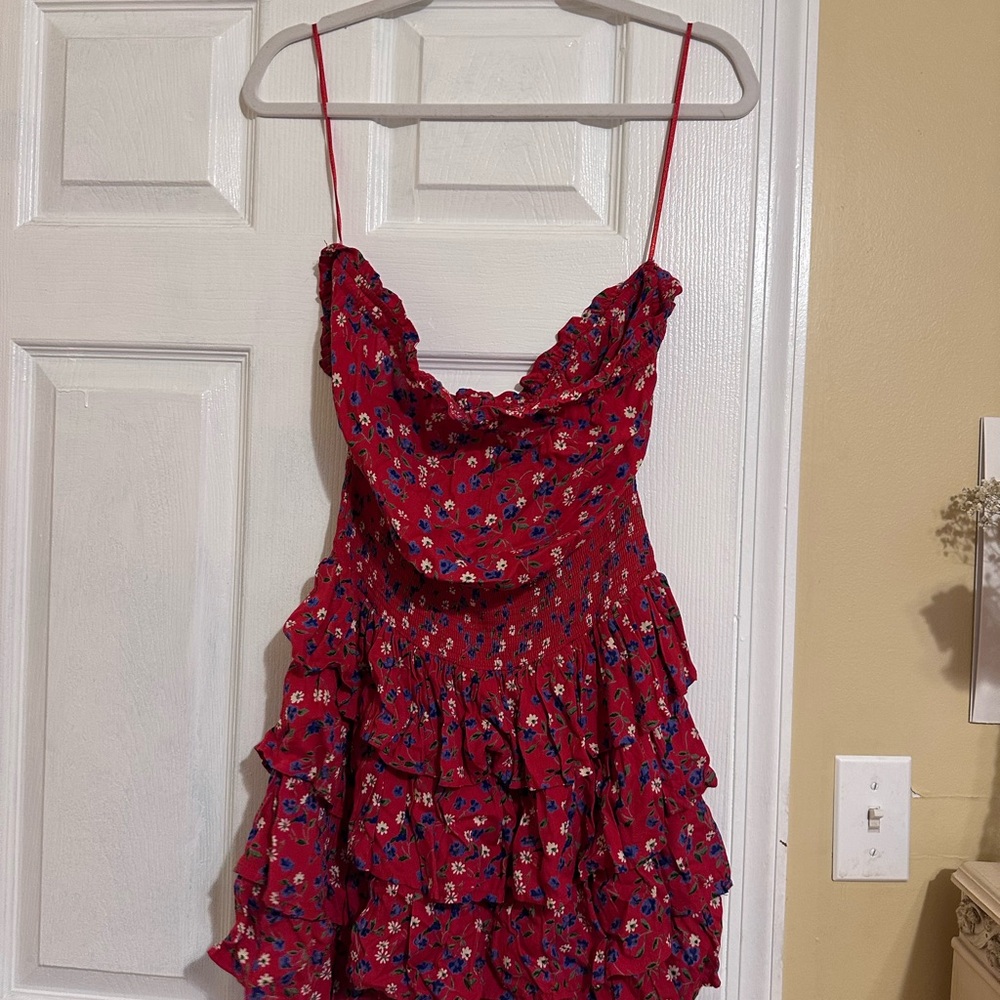 Red Floral Ruffled Sundress - Picture 3 of 3